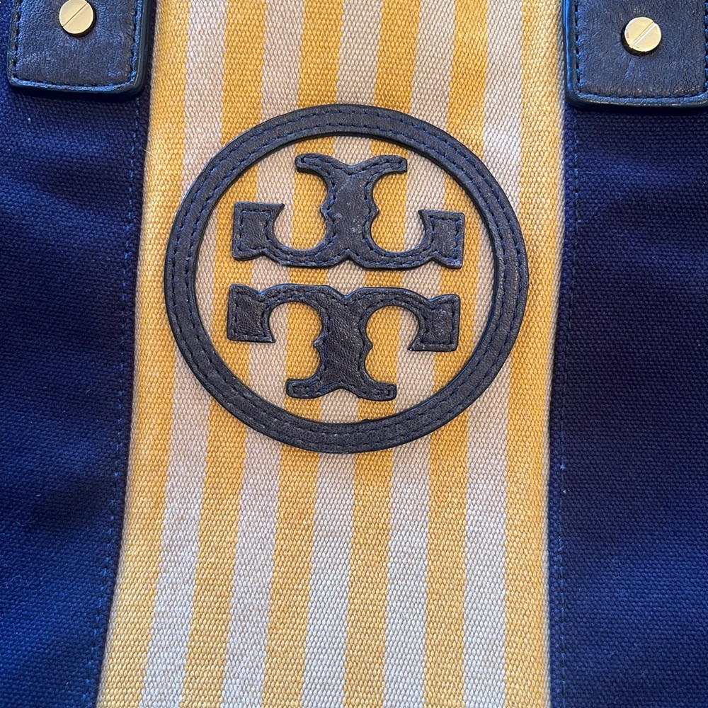 Tory Burch Blue and Yellow Canvas Tote - Picture 3 of 9
